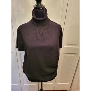 Black Pleated Short Sleeve Turtleneck Sweater XL Retro Twee Pinup Marilyn Monroe